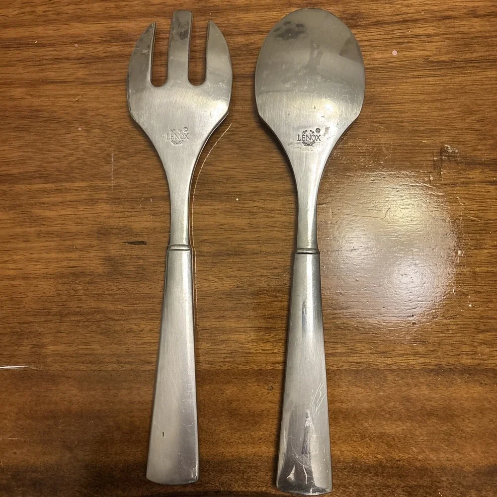 Set Of 2 - Lenox Organic Salad Serving Set Pressed‎ Aluminum 13